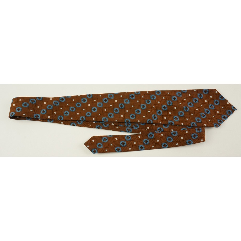 Vintage Leonardo‎ Brown Blue Geometric Jacquard 56" Standard Neck Tie